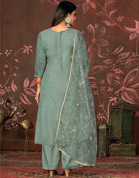 sophisticated green organza designer party wear heavy salwar suit collection with green santoon 13604-acy3707 Close-up View