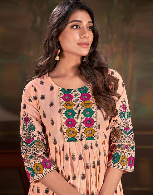 chic embroidery work & sequence work dupatta cotton trendy designer party wear readymade long kurti collection with beige 13612-acy3762 Back View