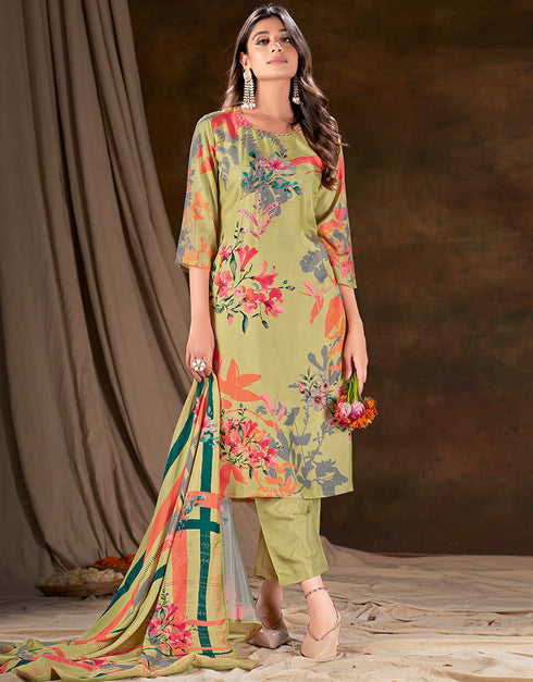 glamorous green muslin silk trendy designer readymade suit collection with green gadwal silk 13613-acy3767 Front View