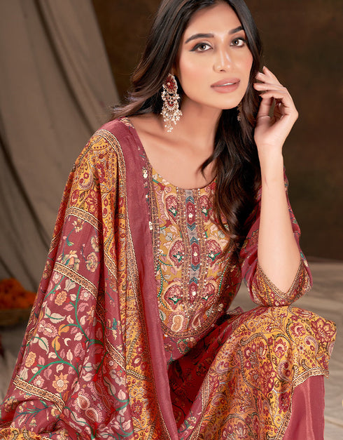 stylish wine muslin silk trendy designer readymade suit collection with wine gadwal silk 13613-acy3770 Close-up View