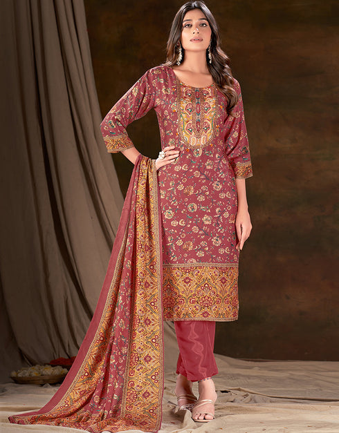 stylish wine muslin silk trendy designer readymade suit collection with wine gadwal silk 13613-acy3770 Front View