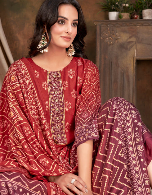 chic red muslin silk trendy designer readymade suit collection with red gadwal silk 13613-acy3771 Close-up View