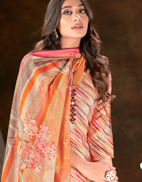 trendy cream muslin silk trendy designer readymade suit collection with cream gadwal silk 13613-acy3772 Close-up View