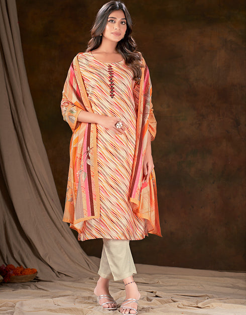 trendy cream muslin silk trendy designer readymade suit collection with cream gadwal silk 13613-acy3772 Front View