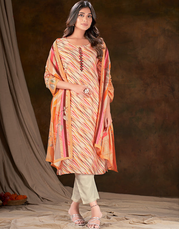 trendy cream muslin silk trendy designer readymade suit collection with cream gadwal silk 13613-acy3772 Front View