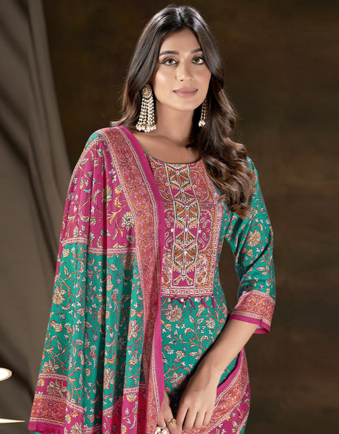 fashionable sea green muslin silk trendy designer readymade suit collection with sea green gadwal silk 13613-acy3774 Close-up View