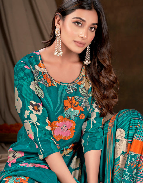 sleek blue muslin silk trendy designer readymade suit collection with blue gadwal silk 13613-acy3775 Close-up View