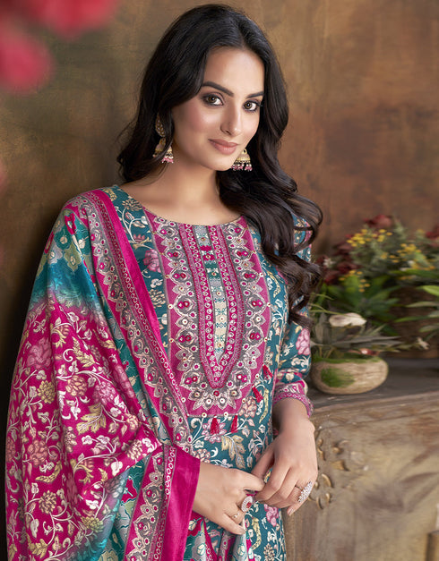 modern blue muslin silk trendy designer readymade suit collection with blue gadwal silk 13613-acy3776 Close-up View