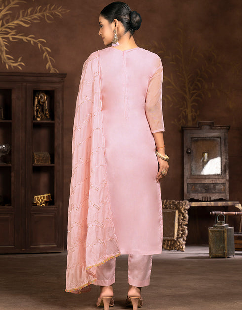stylish pink organza designer party wear salwar suit with pink santoon 13630-acy3882 Close-up View