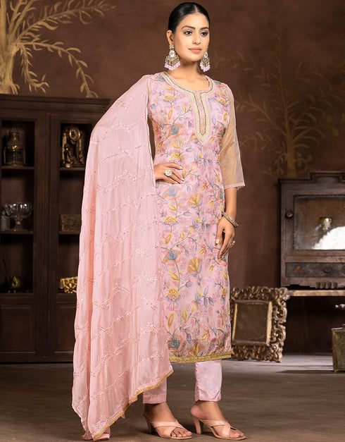 stylish pink organza designer party wear salwar suit with pink santoon 13630-acy3882 Back View