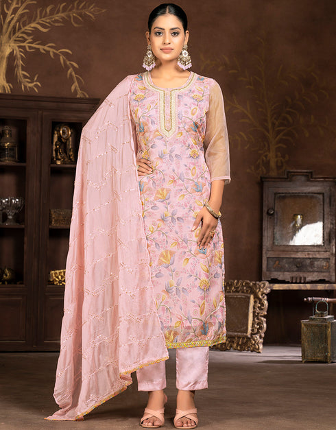stylish pink organza designer party wear salwar suit with pink santoon 13630-acy3882 Front View
