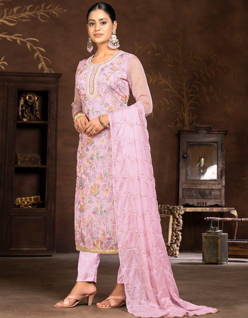 chic peach organza designer party wear salwar suit with peach santoon 13630-acy3883 Back View