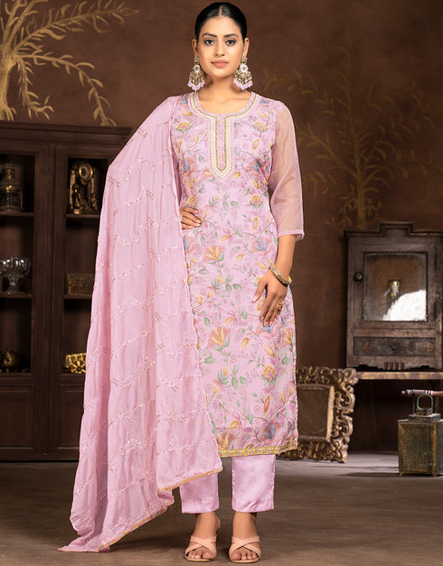 chic peach organza designer party wear salwar suit with peach santoon 13630-acy3883 Front View