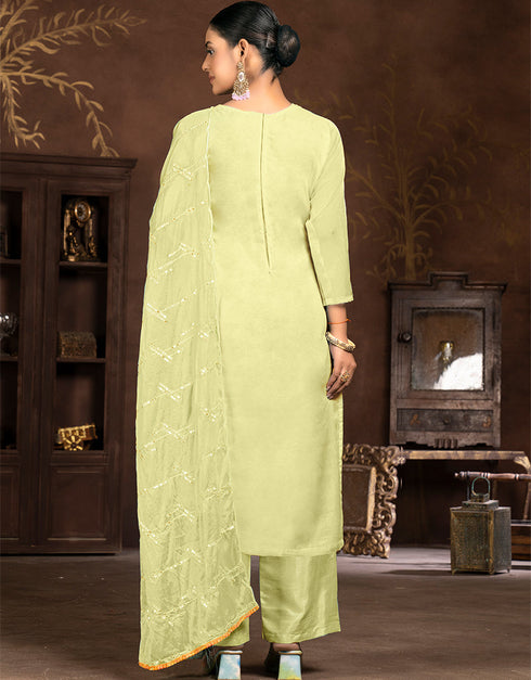 elegant yellow organza designer party wear salwar suit with yellow santoon 13630-acy3885 Close-up View