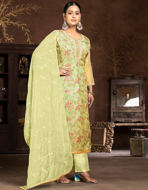 elegant yellow organza designer party wear salwar suit with yellow santoon 13630-acy3885 Back View