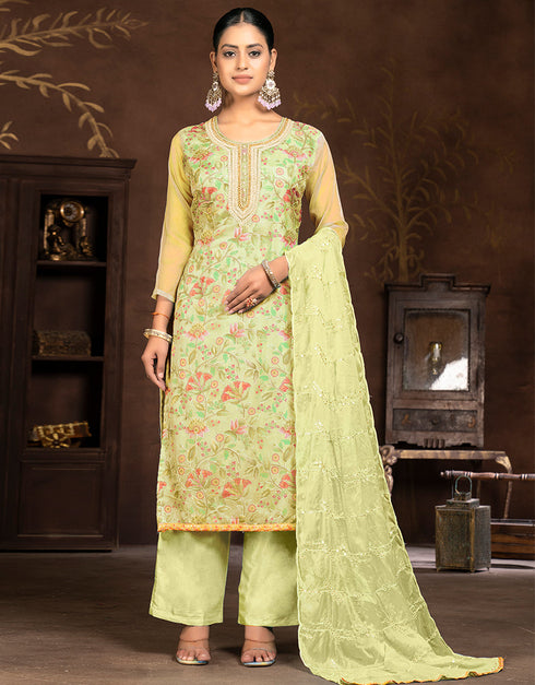 elegant yellow organza designer party wear salwar suit with yellow santoon 13630-acy3885 Front View