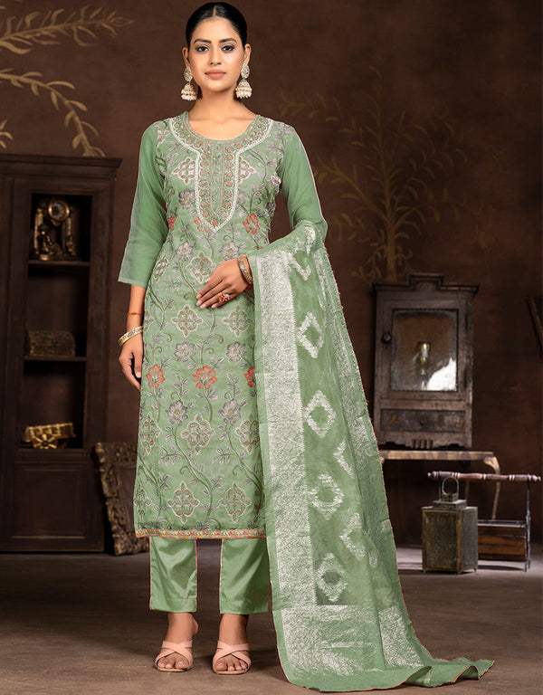 fashionable pista organza designer party wear salwar suit with pista santoon 13630-acy3886 Front View