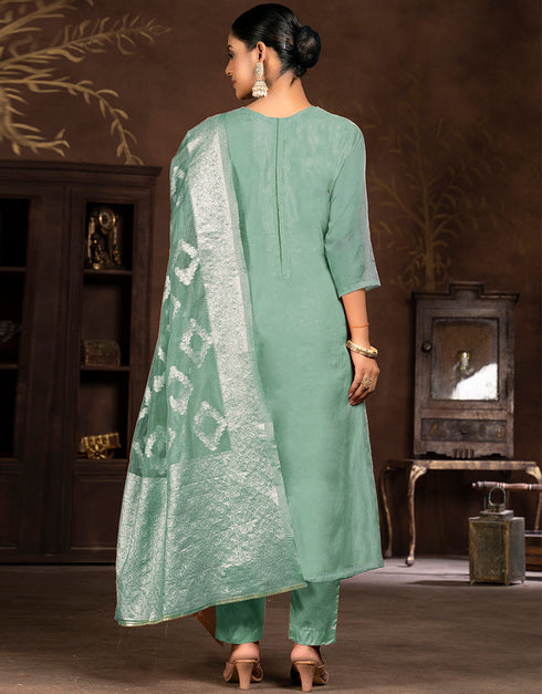 modern green organza designer party wear salwar suit with green santoon 13630-acy3888 Close-up View