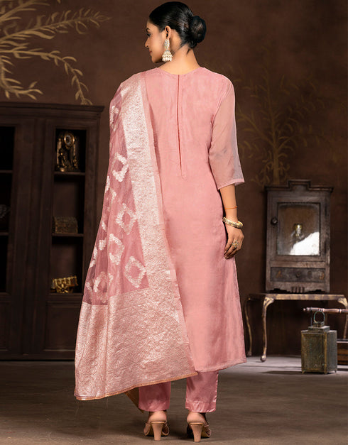 sophisticated pink organza designer party wear salwar suit with pink santoon 13630-acy3889 Close-up View