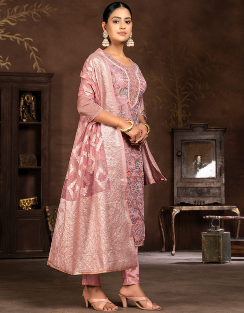 sophisticated pink organza designer party wear salwar suit with pink santoon 13630-acy3889 Back View