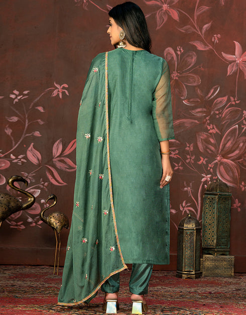contemporary green organza designer party wear salwar suit with green santoon 13630-acy3891 Close-up View