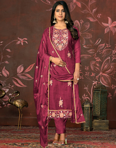 classy pink organza designer party wear salwar suit with pink santoon 13630-acy3892 Front View
