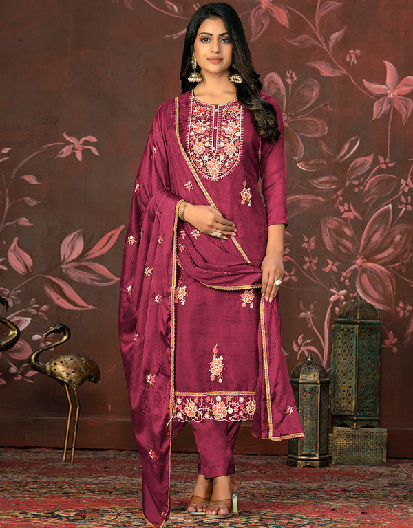 classy pink organza designer party wear salwar suit with pink santoon 13630-acy3892 Front View