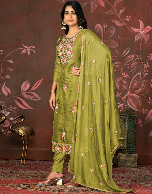stylish mahendi organza designer party wear salwar suit with mahendi santoon 13630-acy3893 Back View