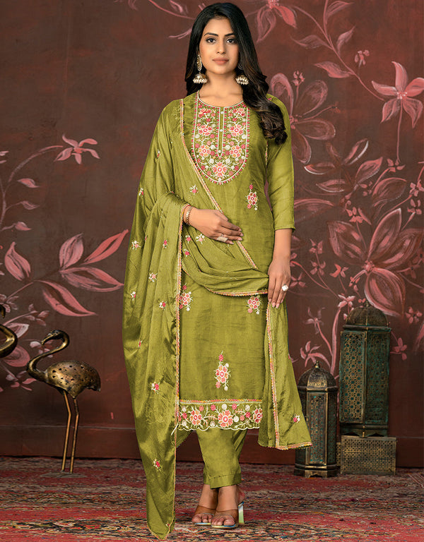 stylish mahendi organza designer party wear salwar suit with mahendi santoon 13630-acy3893 Front View