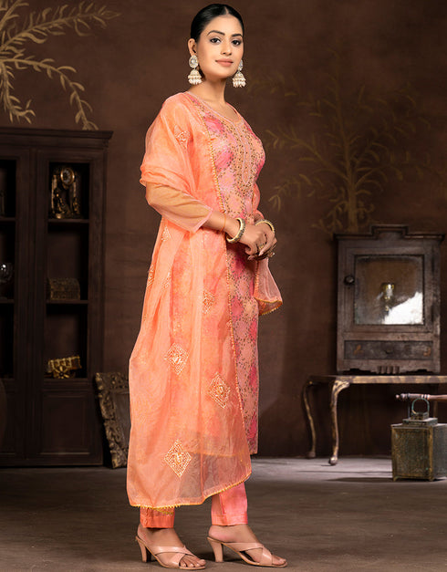 chic orange organza designer party wear salwar suit with orange santoon 13631-acy3894 Back View