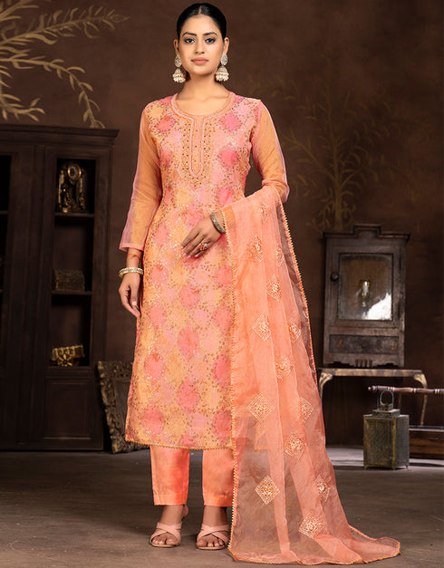 chic orange organza designer party wear salwar suit with orange santoon 13631-acy3894 Front View