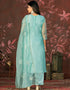 fashionable blue organza designer party wear salwar suit with blue santoon 13631-acy3897 Close-up View