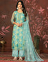 fashionable blue organza designer party wear salwar suit with blue santoon 13631-acy3897 Front View