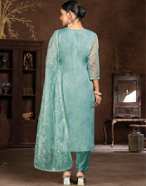 sleek blue organza designer party wear salwar suit with blue santoon 13631-acy3898 Close-up View