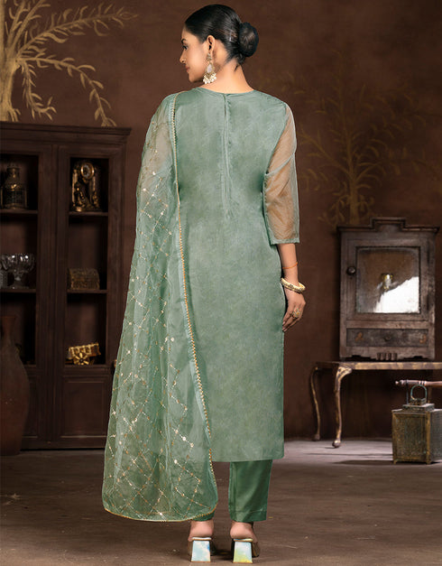 modern green organza designer party wear salwar suit with green santoon 13631-acy3899 Close-up View
