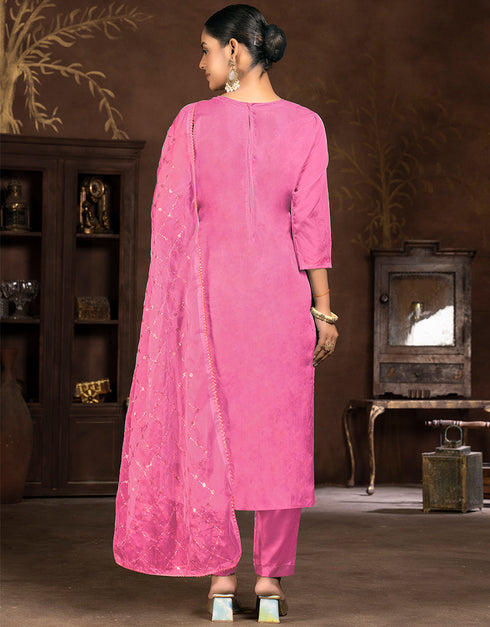 sophisticated pink organza designer party wear salwar suit with pink santoon 13631-acy3900 Close-up View