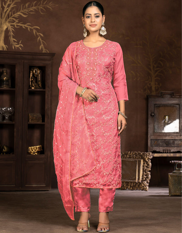 glamorous rust organza designer party wear salwar suit with rust santoon 13631-acy3901 Front View