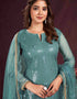 stylish turquoise butterfly net designer party wear salwar suit with turquoise american crepe 13632-acy3902 Close-up View