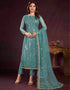 stylish turquoise butterfly net designer party wear salwar suit with turquoise american crepe 13632-acy3902 Front View