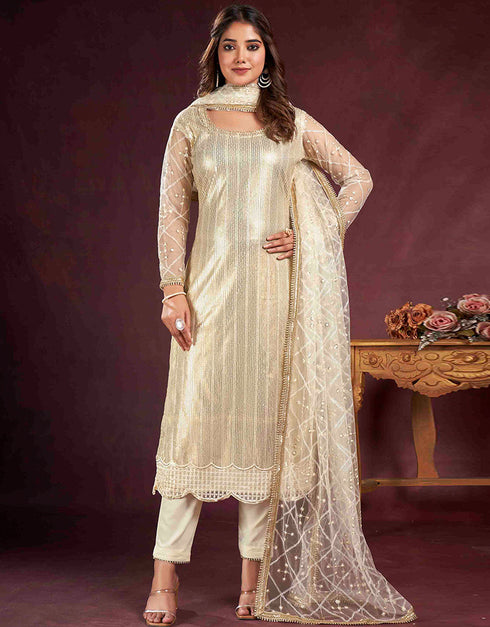 contemporary white butterfly net designer party wear salwar suit with white american crepe 13632-acy3911 Front View