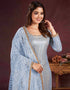 chic sky blue butterfly net designer party wear salwar suit with sky blue american crepe 13632-acy3914 Close-up View