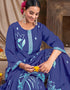 chic blue viscose designer party wear readymade salwar suit with blue gadwal silk 13636-acy3931 Back View