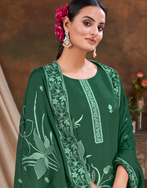 trendy green viscose designer party wear readymade salwar suit with green gadwal silk 13636-acy3932 Close-up View