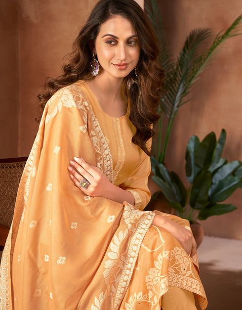 sleek yellow viscose designer party wear readymade salwar suit with yellow gadwal silk 13636-acy3935 Back View