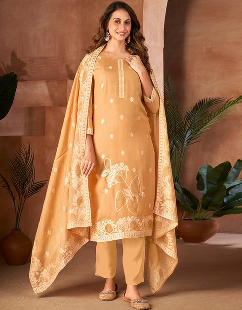 sleek yellow viscose designer party wear readymade salwar suit with yellow gadwal silk 13636-acy3935 Front View