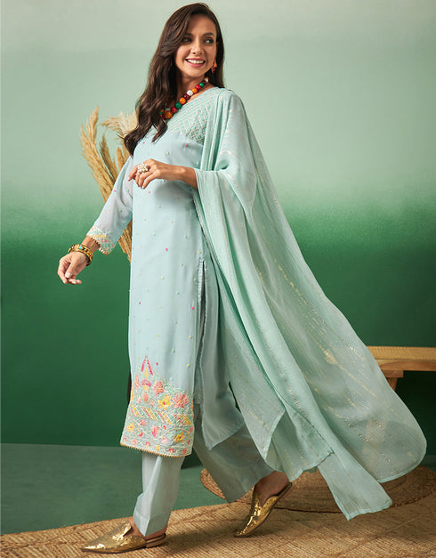 classy sky blue georgette trendy designer party wear salwar suit with sky blue georgette 13641-acy3965 Front View