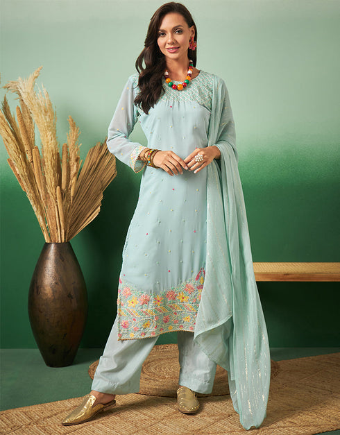 classy sky blue georgette trendy designer party wear salwar suit with sky blue georgette 13641-acy3965 Front View