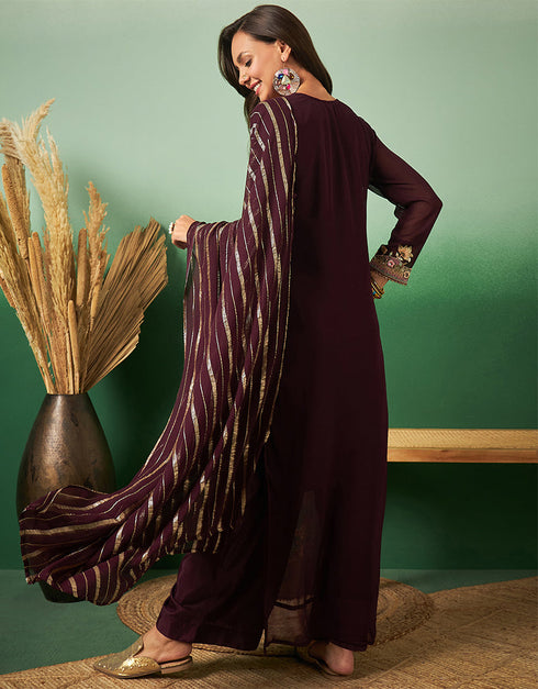 stylish wine georgette trendy designer party wear salwar suit with wine georgette 13641-acy3966 Close-up View