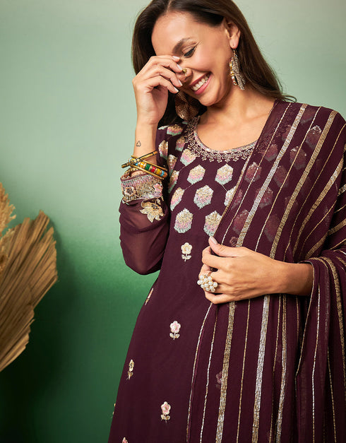 stylish wine georgette trendy designer party wear salwar suit with wine georgette 13641-acy3966 Back View