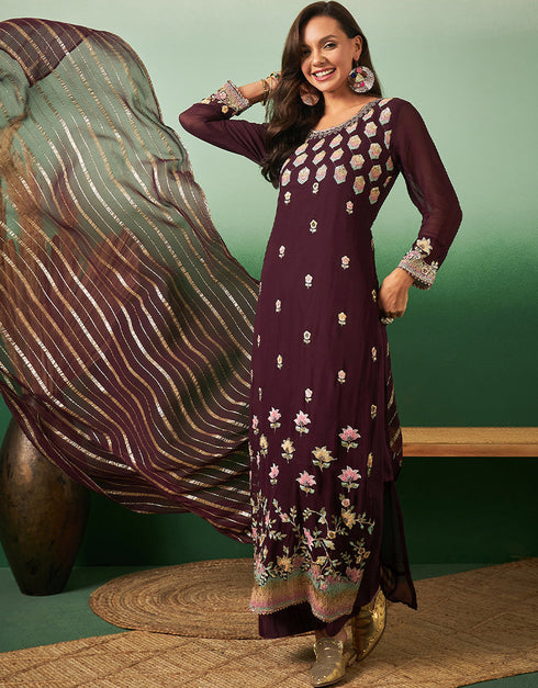 stylish wine georgette trendy designer party wear salwar suit with wine georgette 13641-acy3966 Front View